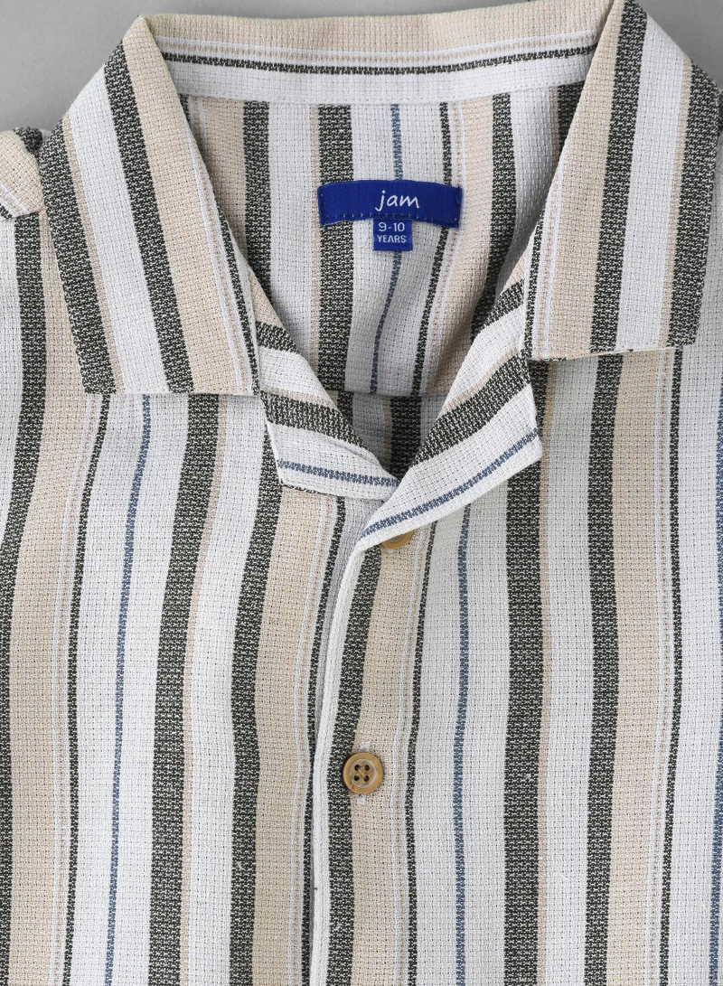 JAM Boys' Beige and Olive Striped Cotton Casual Shirt