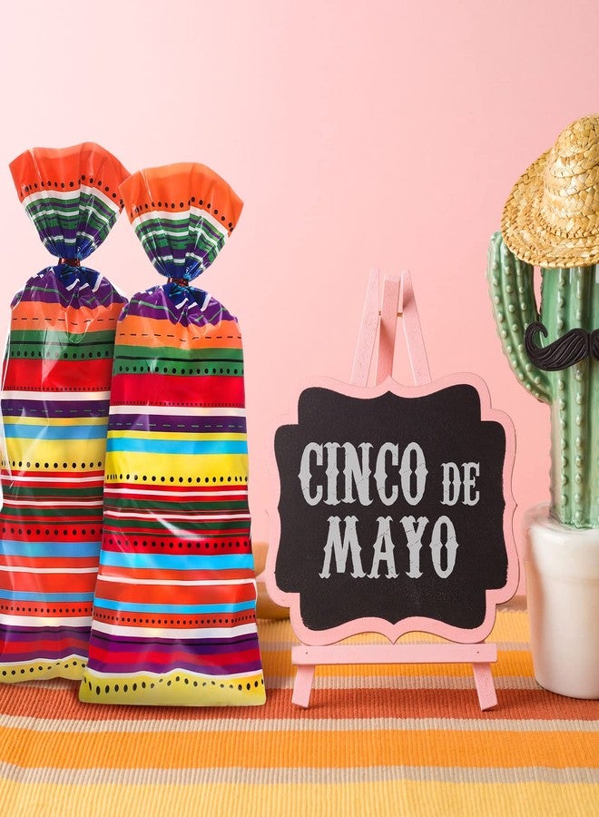 Spakon 100 Pcs Mexican Fiesta Cellophane Treat Bags Mexico Plastic Candy Bags Cinco De Mayo Hispanic Goody Sacks Fiesta Party Favor Goodie Gift Sack Birthday Party Decor, with 150 Red Twist Ties - Image 3