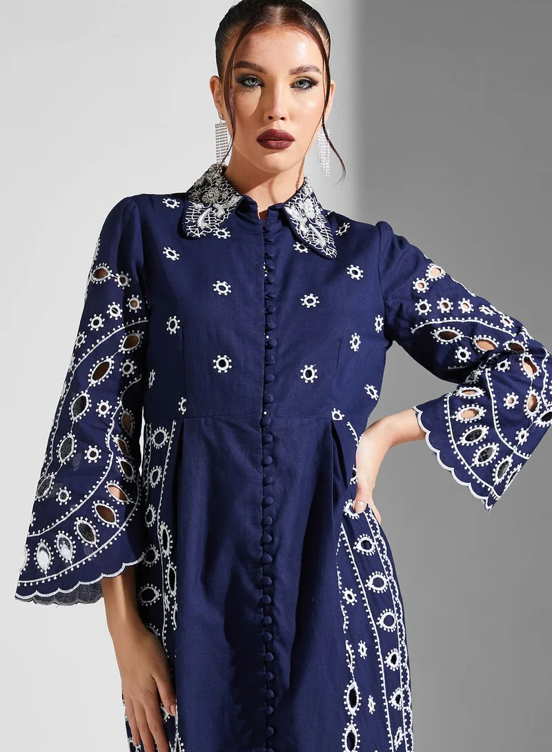 Threadz by Ajooni Embellished Button Detail Dress