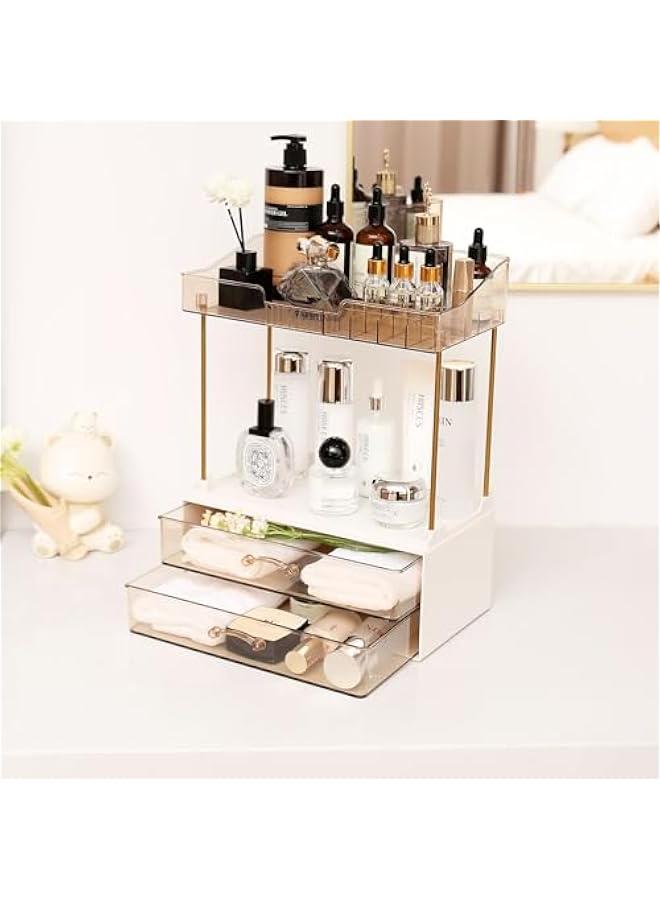 Arabest Elegant 2-Tier 2-Drawer Bathroom Countertop Organizer, Multi-Purpose Makeup & Skincare Organizer, Champagne Gold  - Image 3