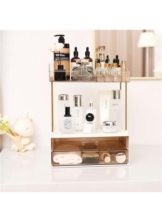 Arabest Elegant 2-Tier 2-Drawer Bathroom Countertop Organizer, Multi-Purpose Makeup & Skincare Organizer, Champagne Gold  - Image 2