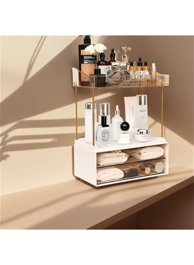 Arabest Elegant 2-Tier 2-Drawer Bathroom Countertop Organizer, Multi-Purpose Makeup & Skincare Organizer, Champagne Gold  - Image 5