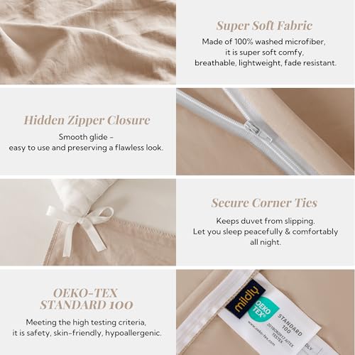 MILDLY Super Soft Duvet Cover - 100% Microfiber Polyester Rugby Tan Comforter Cover Set 3 Pieces with Zipper Closure & Corner Ties (No Comforter) - Image 5