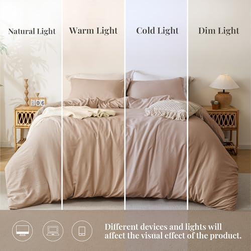 MILDLY Super Soft Duvet Cover - 100% Microfiber Polyester Rugby Tan Comforter Cover Set 3 Pieces with Zipper Closure & Corner Ties (No Comforter) - Image 4