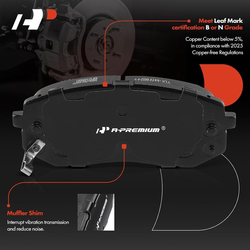A-Premium Front Ceramic Disc Brake Pads Set for Hyundai and Kia - Image 2