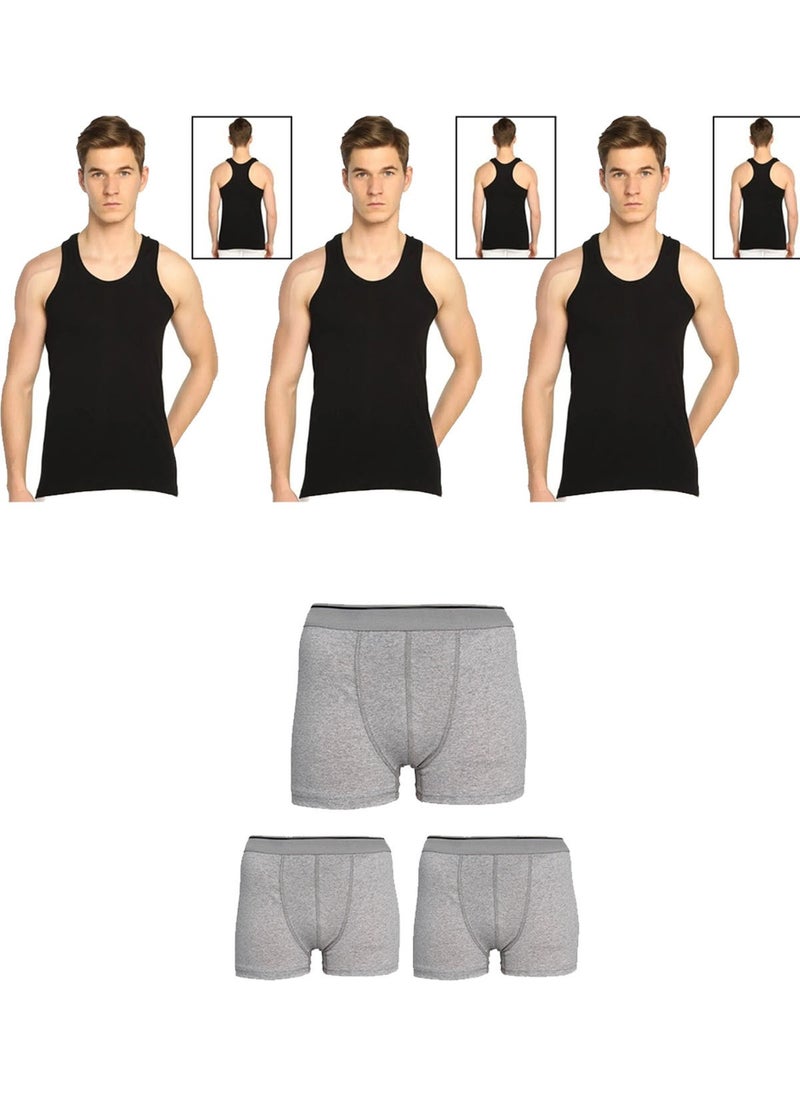 Belifanti Collection Men's Cotton 3-Piece Black Athlete Undershirt and 3-Piece Gray Boxer 6 Piece Set  - Image 1