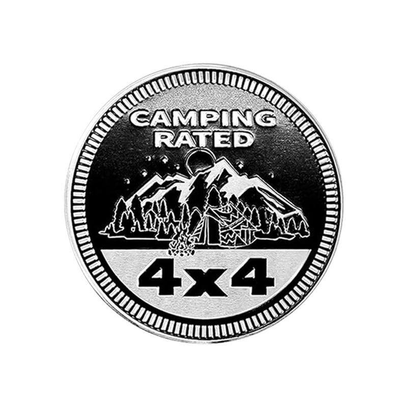 GLSOWEE Camping Badge Rated Car Emblem 4 x 4 3D Metal Car Badge Decals Stickers Round Emblem Decals Car Exterior Emblems Badge Compatible with Jeep Wrangler Vehicles Trucks SUV RV