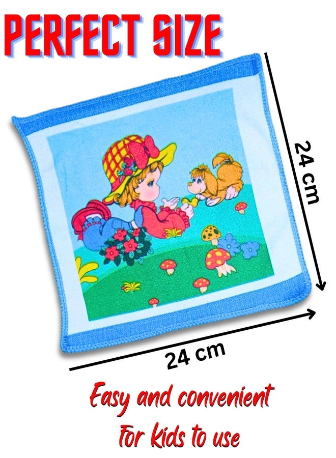Quarya Cotton Face Towels for Newborn Baby Kids Soft Hankies Small Printed Cartoon Handkerchief Reusable Napkins for Infants Toddlers Girls and Boys (24x24CM) (Pack of 12 Plus 2 Wall Hangers) - Image 3
