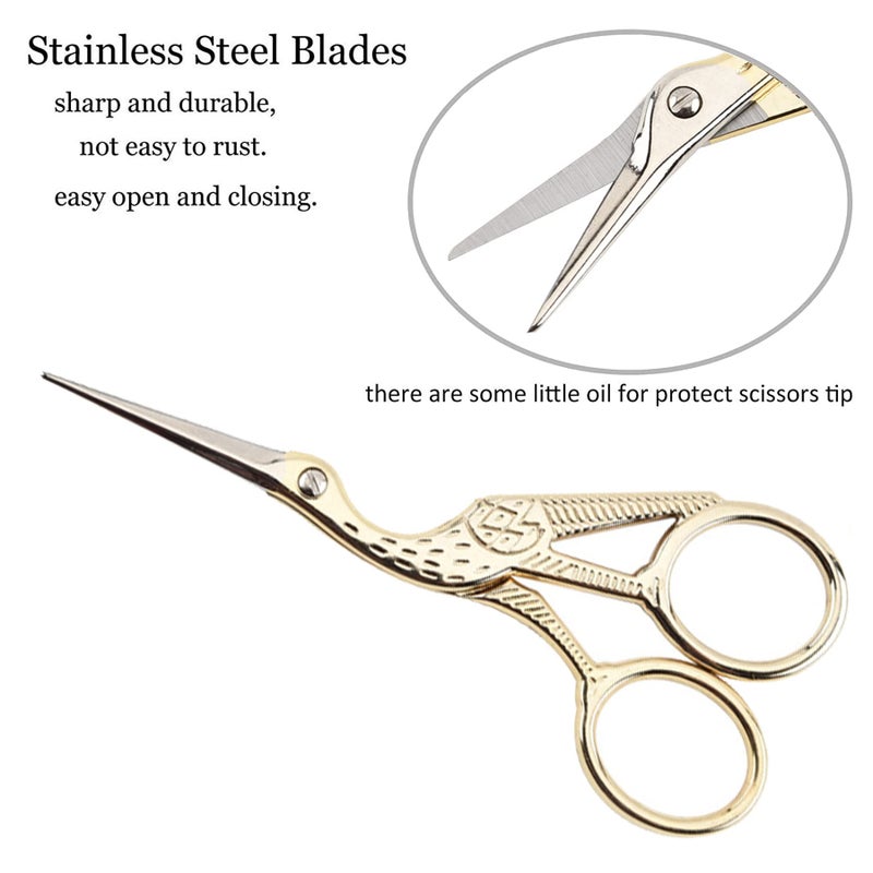 BIHRTC 4.5Inch Embroidery Scissors Sharp Tip Stainless Steel Little Scissors for Knitting Cross Stitch Cutting Embroidery Sewing Handcraft Craft Art Work DIY Tool Gold - Image 3