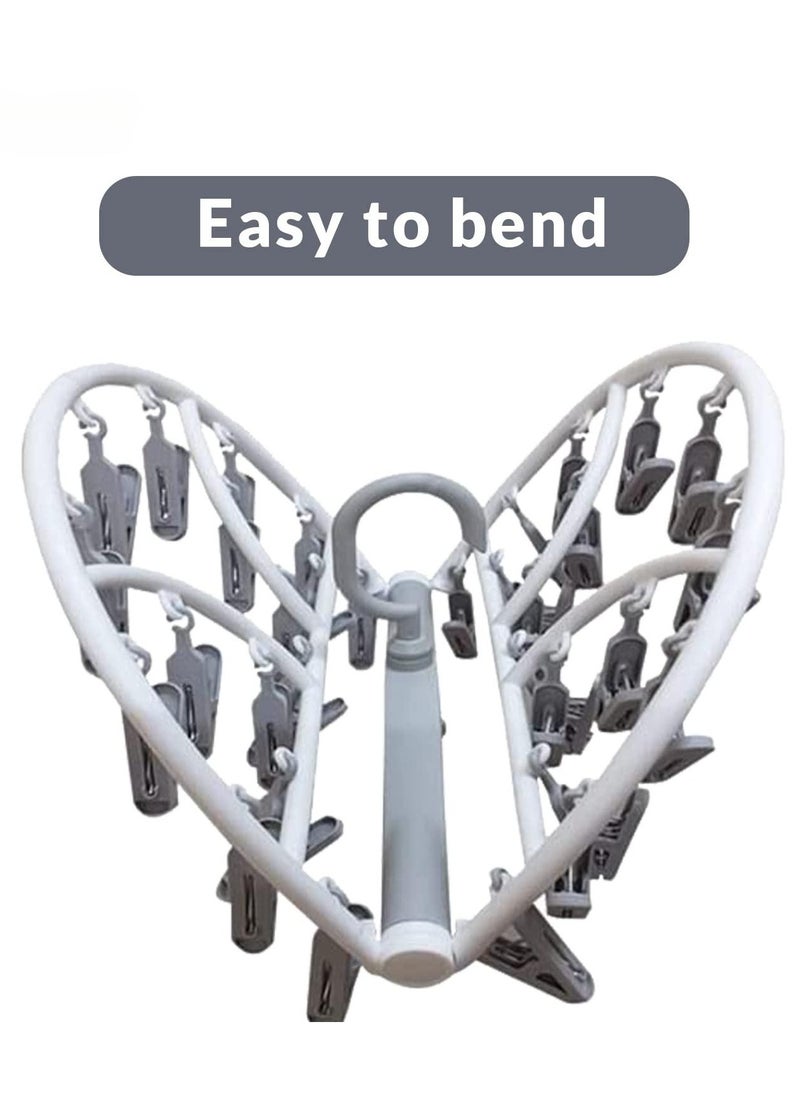 sokany - Foldable Drying Laundry Hanger with Clips, Drying Rack with 32 Clips Each, Laundry Clips and Drip Drying Hangers for Socks, Underwear, Towel, Scarfs and Bras (Multicolour) - Image 1