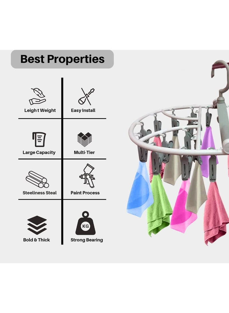 sokany - Foldable Drying Laundry Hanger with Clips, Drying Rack with 32 Clips Each, Laundry Clips and Drip Drying Hangers for Socks, Underwear, Towel, Scarfs and Bras (Multicolour) - Image 1