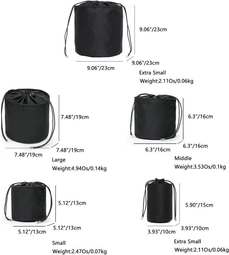 YONBEN Tall Purse Organizer Insert Womens Canvas Handbag Round Cosmetic Pouch Bucket Makeup Bag (L, Nylon-Black) - Image 2