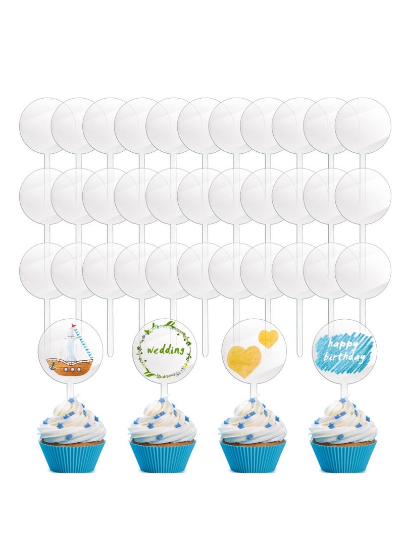 Excefore Acrylic Cupcake Toppers, 48 Pcs 2 Inch Cupcake Sticks for Toppers, Clear DIY Birthday Party Cake Decorations, Suitable for Custom Wedding Anniversary, Party, Graduation Cake Decoration - Image 1