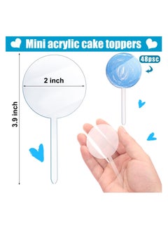 48 Pieces 2 Inch Round Acrylic Cupcake Toppers Blank Cupcake Sticks for  Toppers Clear DIY Birthday Party Cake Decorations for Cupcake Wedding Baby