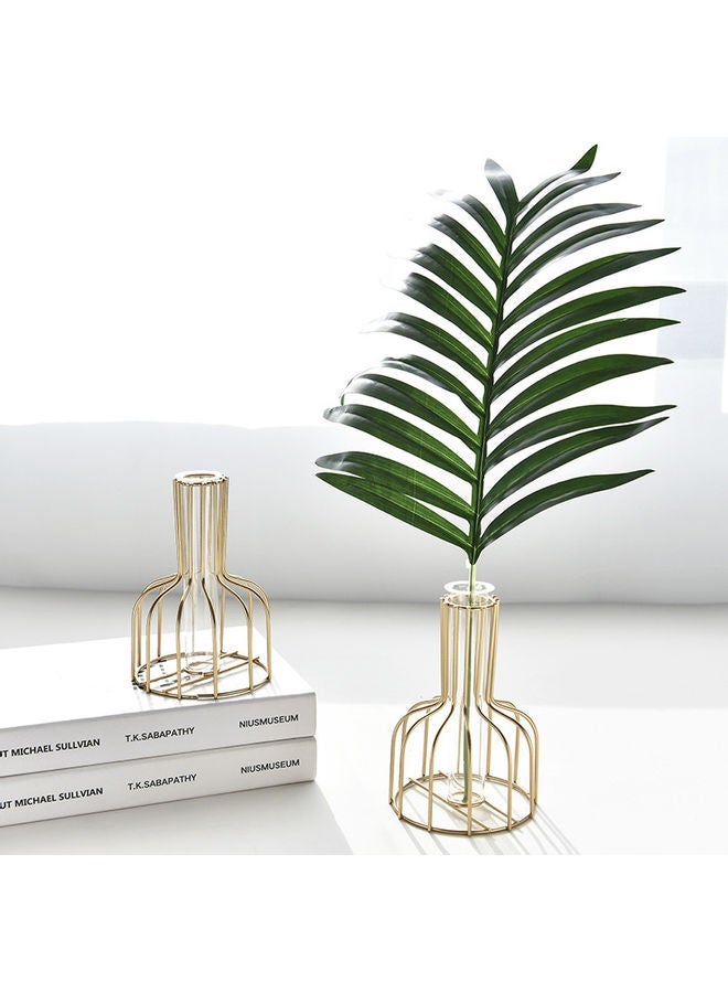 NIBEMINENT Nordic Style Glass Tube Vase With Metal Rack Gold 10x15.5cm - Image 5