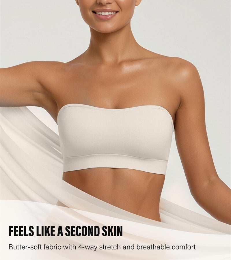 DEANGELMON Strapless Bras for Women Comfort Non-Slip Seamless Padded Bralette Clear Straps Wireless Tube Top Bra Pear White Medium - Image 4