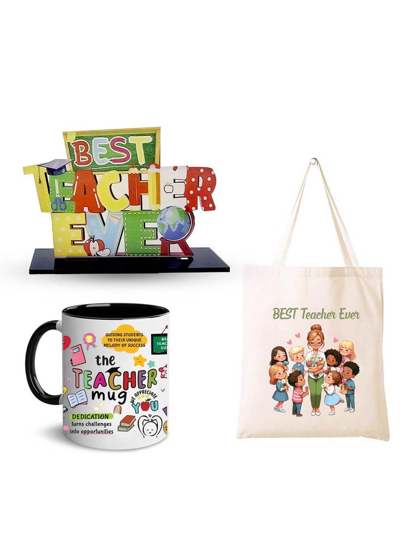 برينت شوب فور مي مجموعة تقدير كومبو للمعلمين - هدية يوم المعلم من الأكريليك والقطن، حقيبة قابلة لإعادة الاستخدام صديقة للبيئة وحقيبة هدايا - هدية للمعلمين والمعلمين والموجهين - Image 1