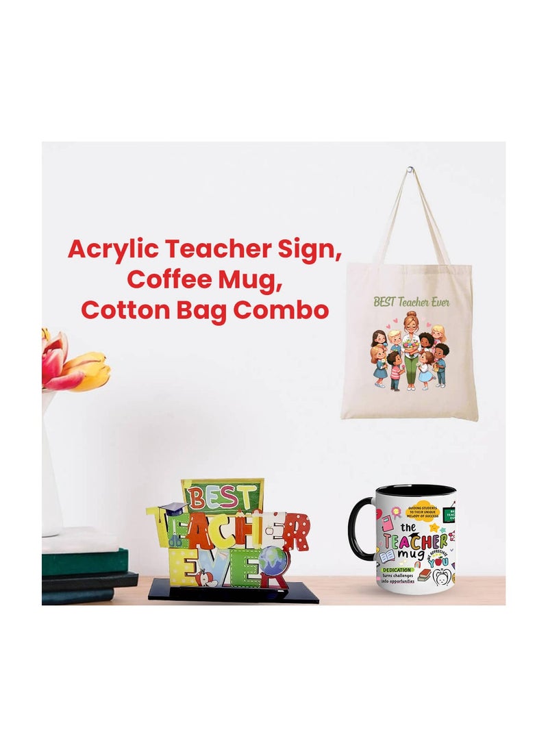 برينت شوب فور مي مجموعة تقدير كومبو للمعلمين - هدية يوم المعلم من الأكريليك والقطن، حقيبة قابلة لإعادة الاستخدام صديقة للبيئة وحقيبة هدايا - هدية للمعلمين والمعلمين والموجهين - Image 2