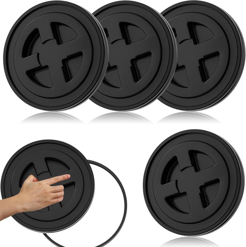 AODESTINY 4 Pieces 5 Gallon Black Bucket Lids, 12inch Leak-proof Plastic Seal Screw Top Airtight Lids, Reusable Drum & Pail Seal Lid for Pet Food Storage, Home Paint Storage and Industrial Storage Buckets - Image 1