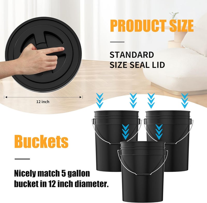 AODESTINY 4 Pieces 5 Gallon Black Bucket Lids, 12inch Leak-proof Plastic Seal Screw Top Airtight Lids, Reusable Drum & Pail Seal Lid for Pet Food Storage, Home Paint Storage and Industrial Storage Buckets - Image 2