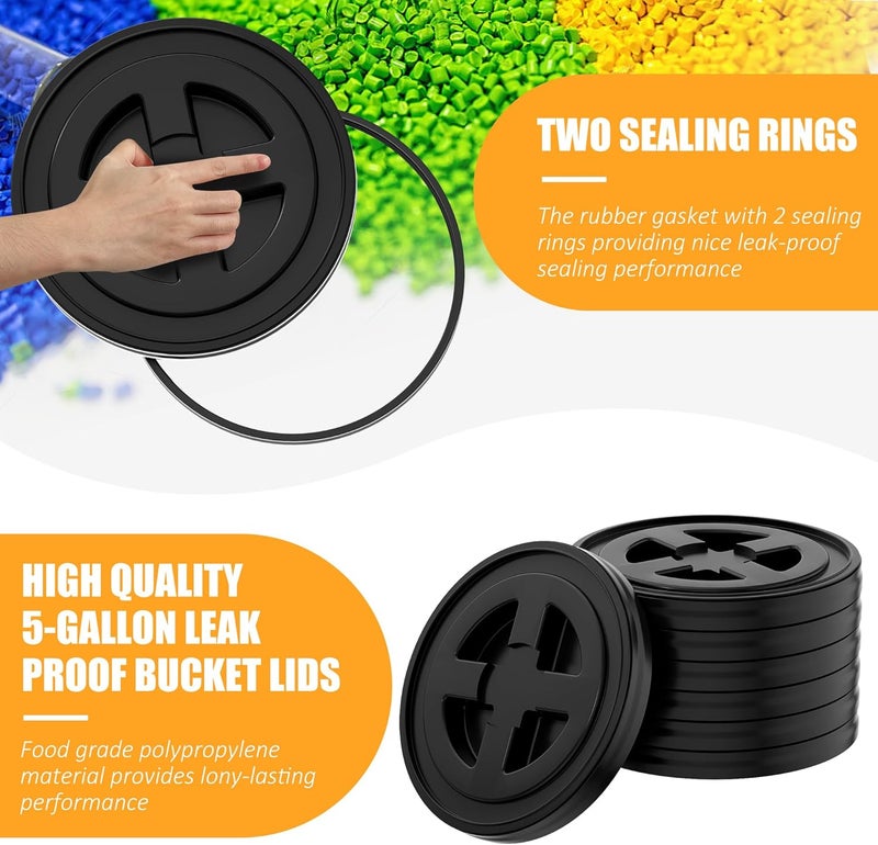 AODESTINY 4 Pieces 5 Gallon Black Bucket Lids, 12inch Leak-proof Plastic Seal Screw Top Airtight Lids, Reusable Drum & Pail Seal Lid for Pet Food Storage, Home Paint Storage and Industrial Storage Buckets - Image 5