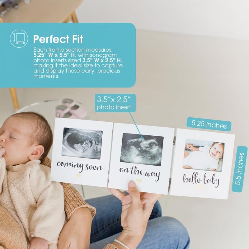 Pearhead Triple Sonogram Keepsake Photo Frame Gender Neutral Ultrasound Keepsake Ideal Pregnancy Gift For First Time Moms Baby Shower and Nursery Decor 35x25 Photo Insert White - Image 2