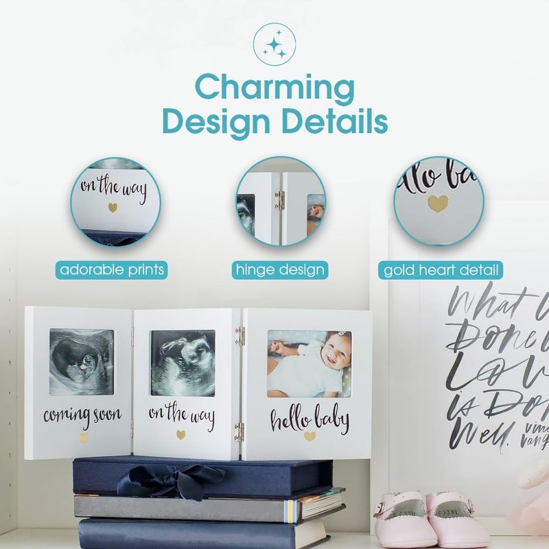 Pearhead Triple Sonogram Keepsake Photo Frame Gender Neutral Ultrasound Keepsake Ideal Pregnancy Gift For First Time Moms Baby Shower and Nursery Decor 35x25 Photo Insert White - Image 4