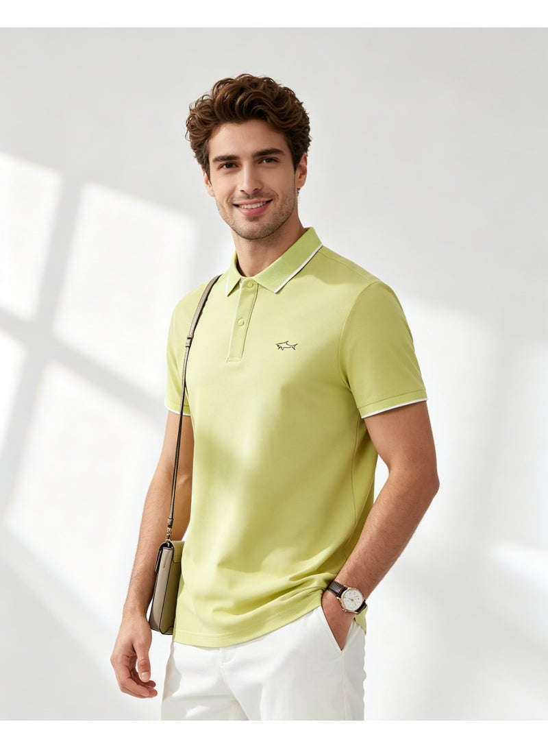 Paul & Shark قميص بولو رجالي قصير الأكمام، قميص كلاسيكي بياقة للارتداء اليومي أخضر فاتح - Image 1