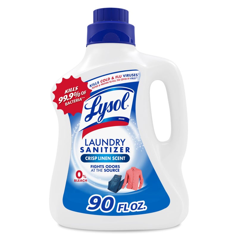 Lysol Laundry Sanitizer Additive, Bacteria-Causing Laundry Odor Eliminator, Detergent Additive, Crisp Linen, 90oz - Image 1
