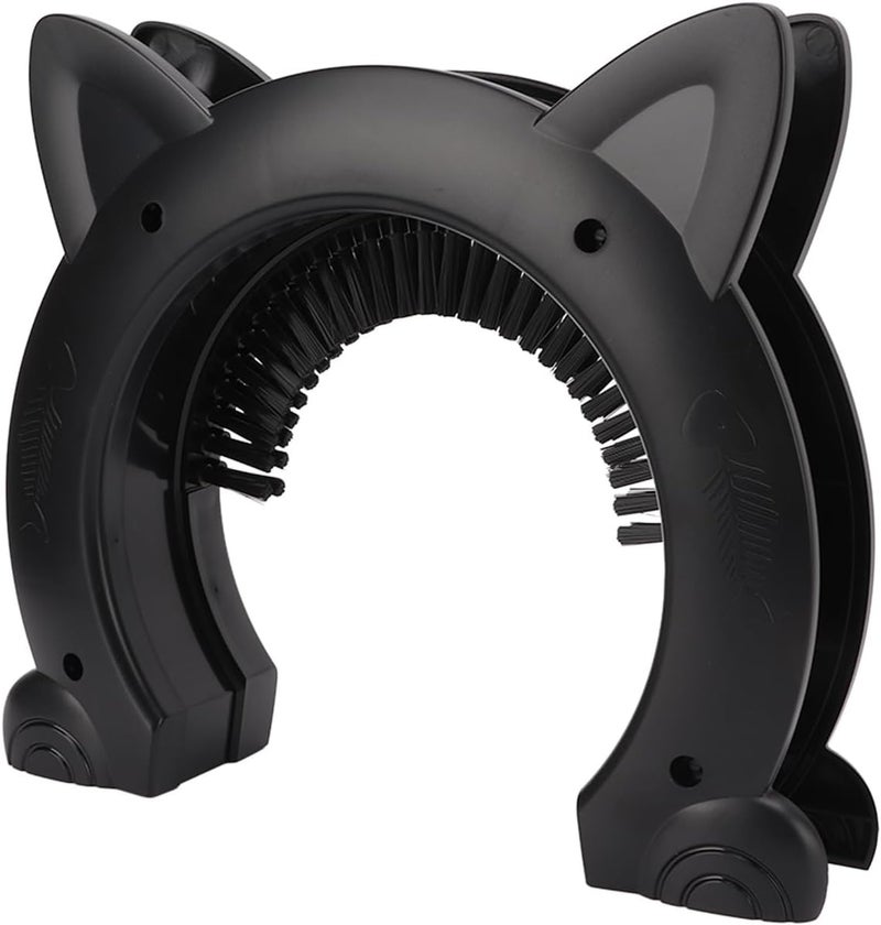 Cat Interior Door with Grooming Brush, Indoor Cat Door Made of Stainless Steel and ABS, Silent Pet Pass with Fish Bone Pattern for Home Use, Fits Hollow or Solid Doors (Black) - Image 5