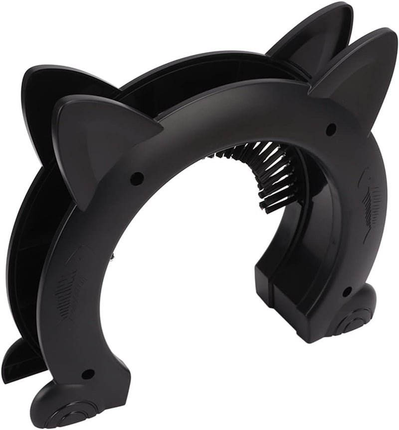 Cat Interior Door with Grooming Brush, Indoor Cat Door Made of Stainless Steel and ABS, Silent Pet Pass with Fish Bone Pattern for Home Use, Fits Hollow or Solid Doors (Black) - Image 2