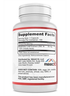 MAAC10 Formulas MAAC10 Ursolic Acid 50mg (100 Capsules) Sourced from Rosemary Extract | AMPK Activator, Supports Skeletal Muscle Mass & Endurance, Non-GMO, Gluten Free, Vegetarian  - Image 2