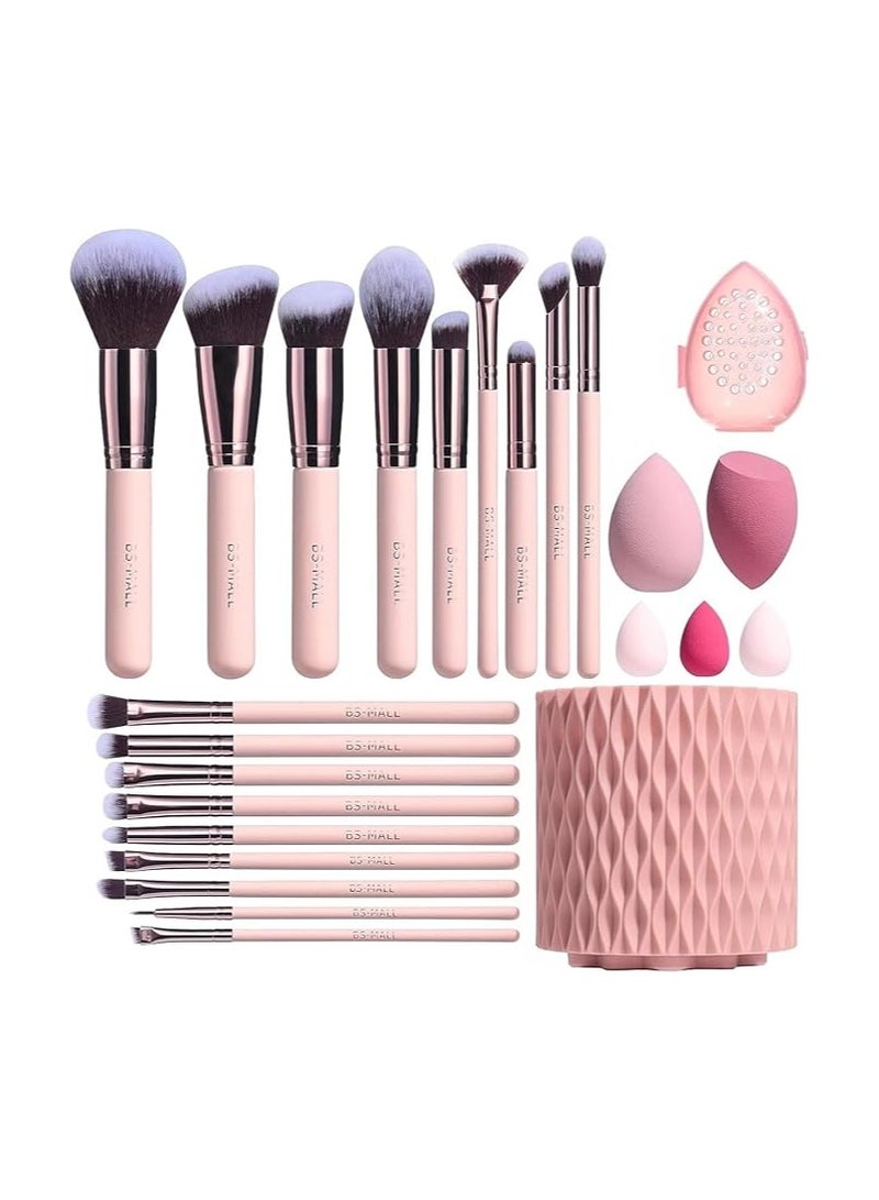 BS Mall MEC Makeup Brushes Premium Synthetic Foundation Powder Concealers Eye Shadows 18 Pcs Brush Set with 5 sponge & Holder Sponge Case - Image 1