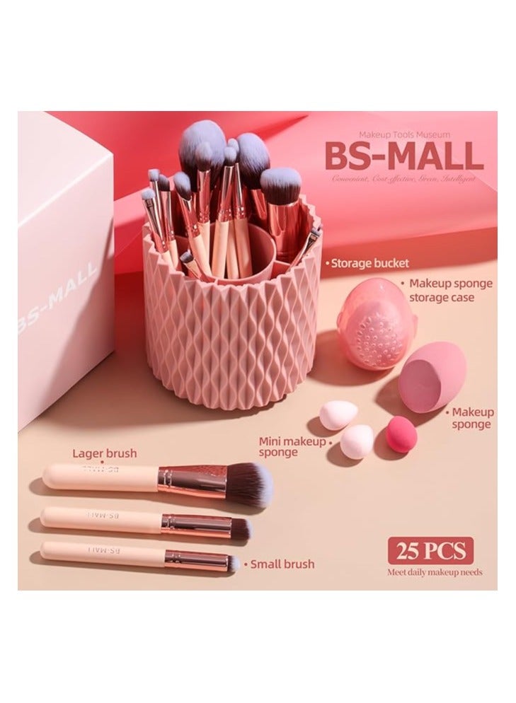 BS Mall MEC Makeup Brushes Premium Synthetic Foundation Powder Concealers Eye Shadows 18 Pcs Brush Set with 5 sponge & Holder Sponge Case - Image 5
