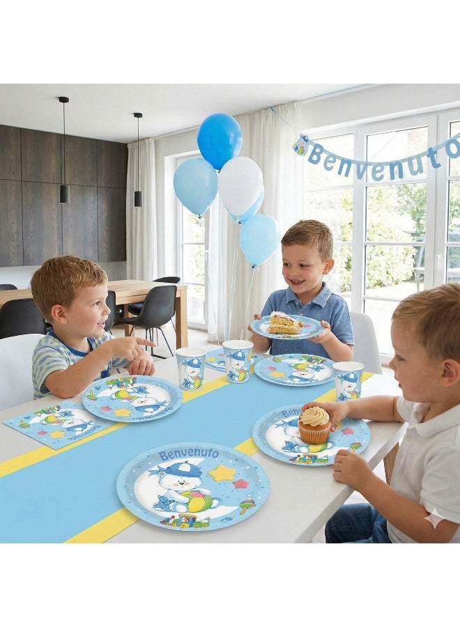 Ciao Blue Teddy Paper Plates 23 cm – Pack of 8 | “Benvenuto” Baby Boy Paper Plates | Cute Teddy Bear Design for Baby Shower, Newborn Welcome & Birthday Party - Image 3