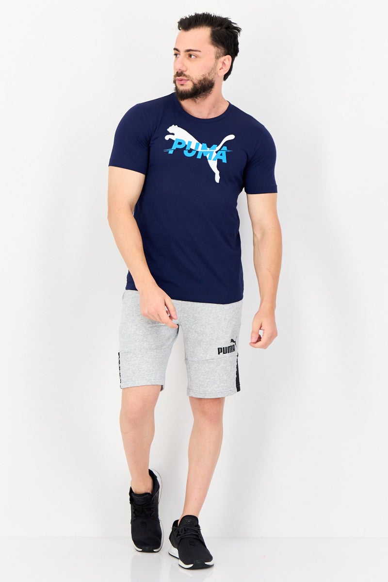 PUMA تي شيرت رياضي للرجال بشعار العلامة التجارية مناسب للخارج، أزرق داكن - Image 4