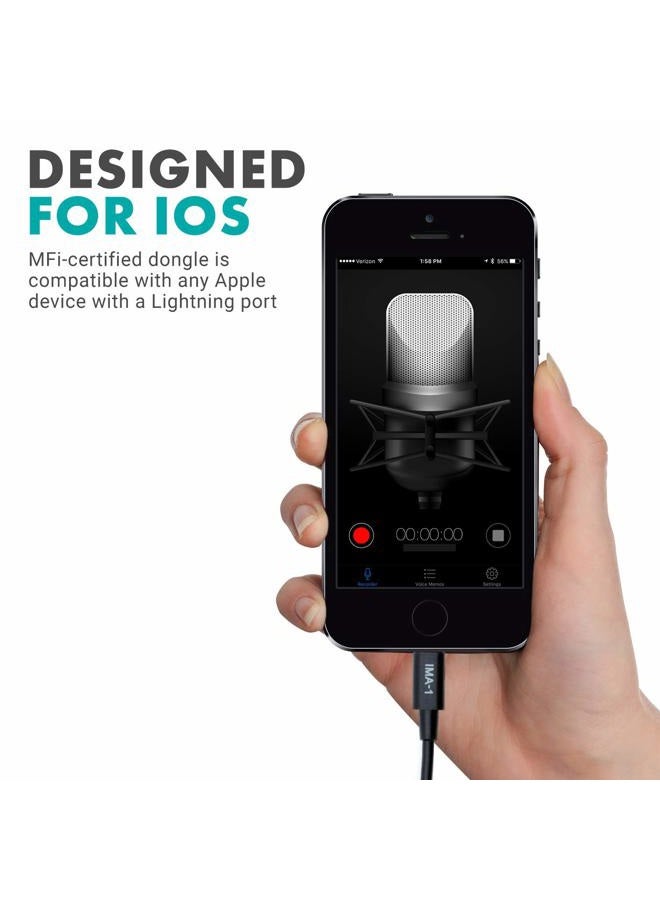 Movo IMA-1 Female 3.5mm TRRS Microphone Adapter Cable to Lightning Connector Dongle Compatible with Apple iPhone, iPad Smartphones and Tablets - Optimized for Microphones/Pro Audio - Image 2