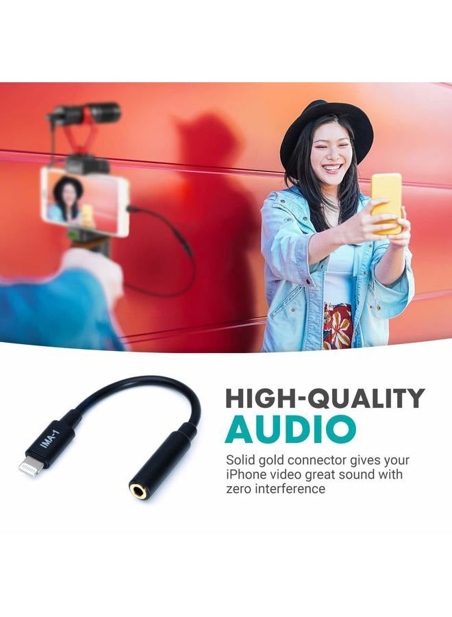 Movo IMA-1 Female 3.5mm TRRS Microphone Adapter Cable to Lightning Connector Dongle Compatible with Apple iPhone, iPad Smartphones and Tablets - Optimized for Microphones/Pro Audio - Image 5