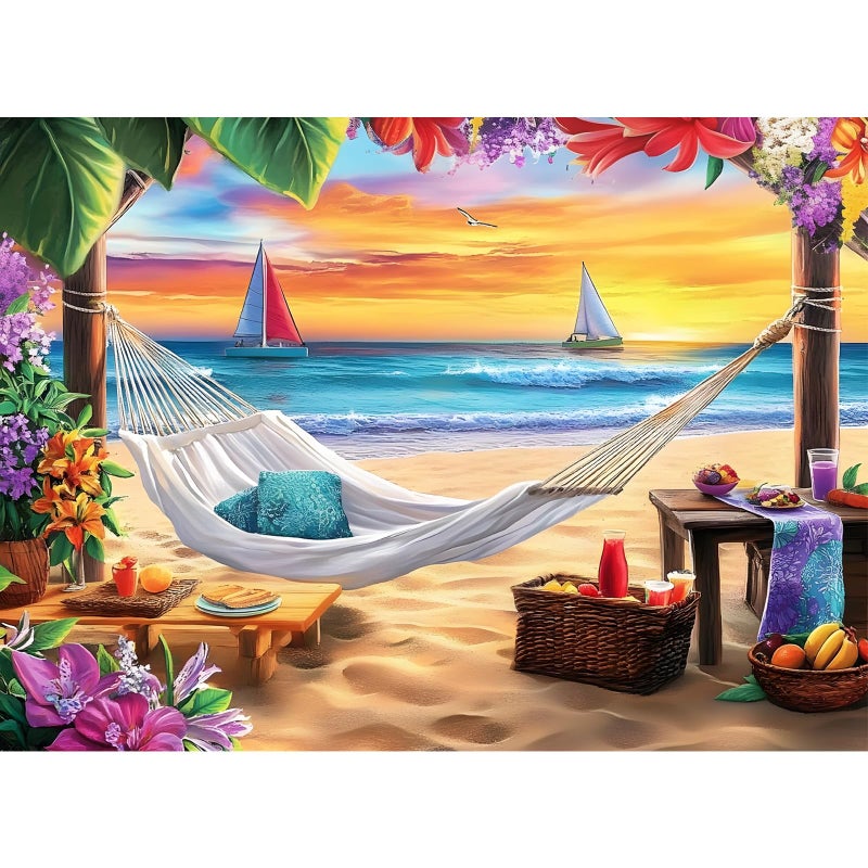 DAGIRT 500 Piece Puzzles for Adult Beach Jigsaw Puzzle 500 Pieces for Adults Senior Sunset Boat 500 piece Puzzle Challenging Family Puzzle Colorful Activity Game Gift for Friend 205 X 15 Inches - Image 3
