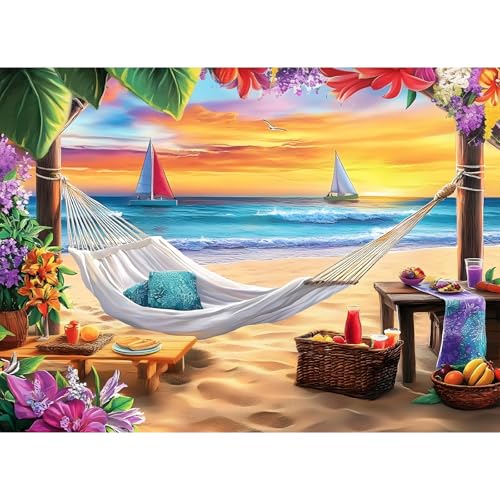 DAGIRT 500 Piece Puzzles for Adult Beach Jigsaw Puzzle 500 Pieces for Adults Senior Sunset Boat 500 piece Puzzle Challenging Family Puzzle Colorful Activity Game Gift for Friend 205 X 15 Inches - Image 1