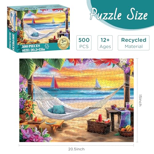 DAGIRT 500 Piece Puzzles for Adult Beach Jigsaw Puzzle 500 Pieces for Adults Senior Sunset Boat 500 piece Puzzle Challenging Family Puzzle Colorful Activity Game Gift for Friend 205 X 15 Inches - Image 5