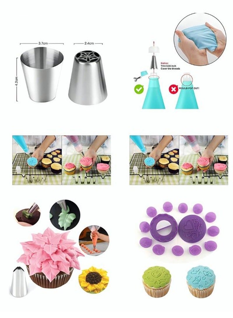 137PCS Cake Decorating Tools Kit Aluminum Stainless Steel Turntable Cake Supplies Baking Spatula Cutter Icing Tip Nozzle Piping Bag Knife for Beginners and Professionals - Image 2
