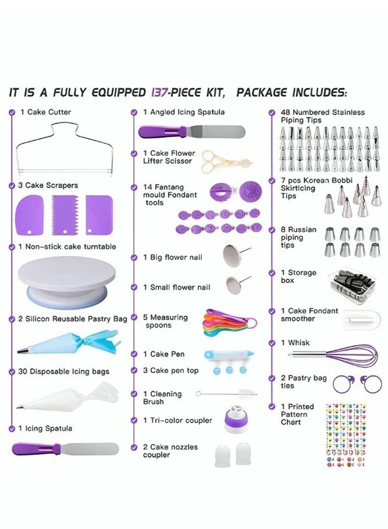 137PCS Cake Decorating Tools Kit Aluminum Stainless Steel Turntable Cake Supplies Baking Spatula Cutter Icing Tip Nozzle Piping Bag Knife for Beginners and Professionals - Image 5