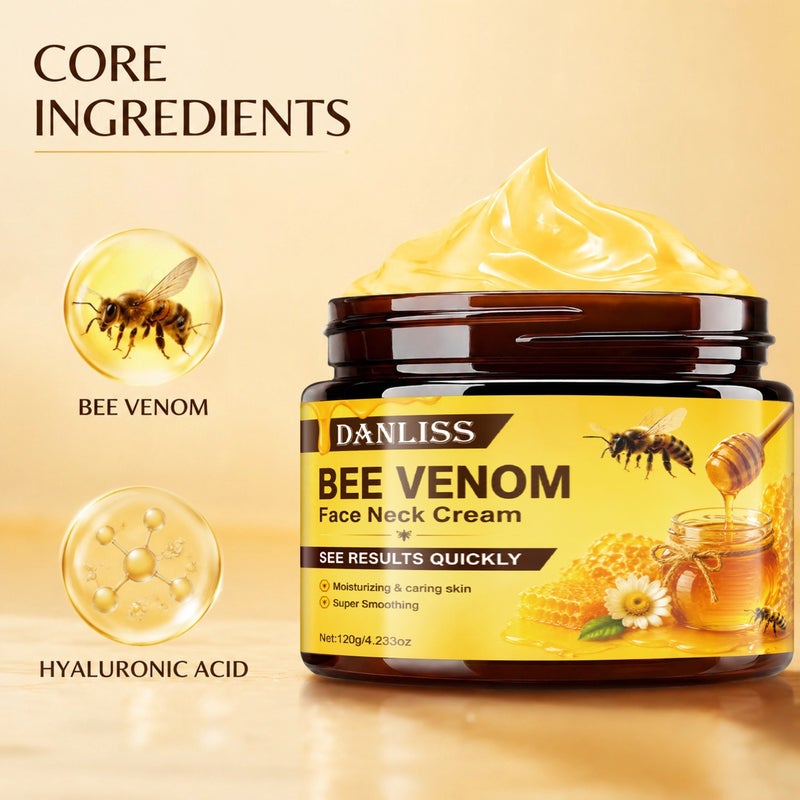 Danliss Bee Venom Face & Neck Firming & Nourishing Cream 120g - Honey-infused for smoothing, reducing wrinkles, and combating early signs of aging on the face and neck - Image 2