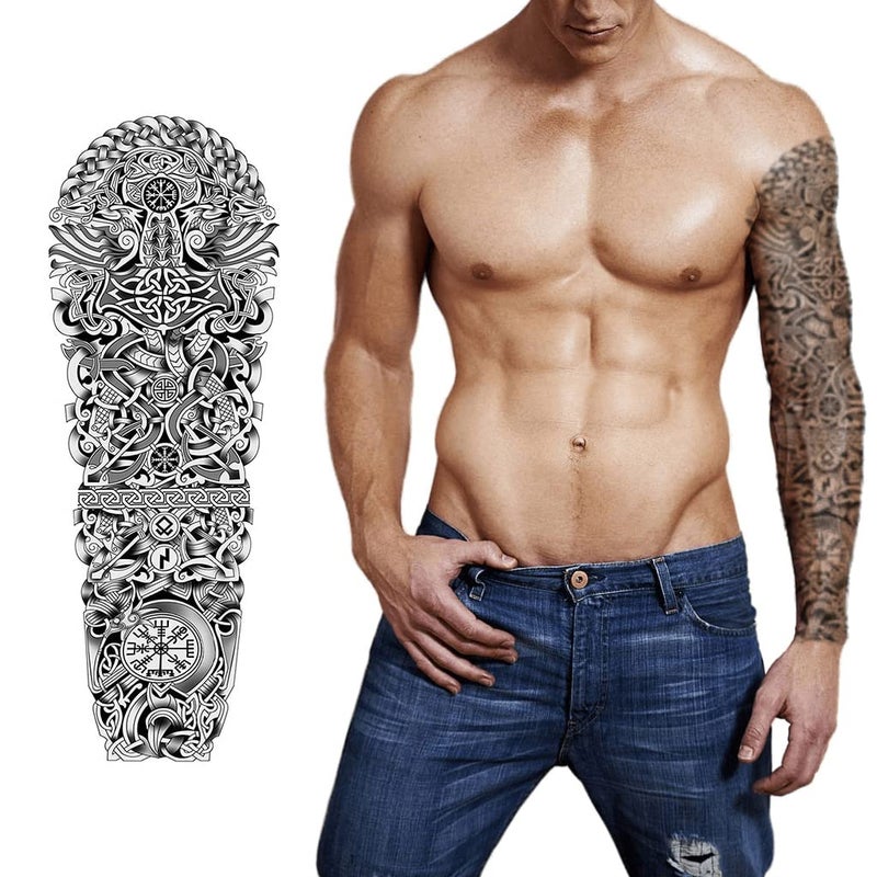 S.A.V.I Full Arm Tattoo, Full Sleeve Arm Tattoo For Men, Mandela Art Tribal Totem Tattoo For Girls Women, Temporary Tattoo Sticker, Size 48x17CM - Image 5