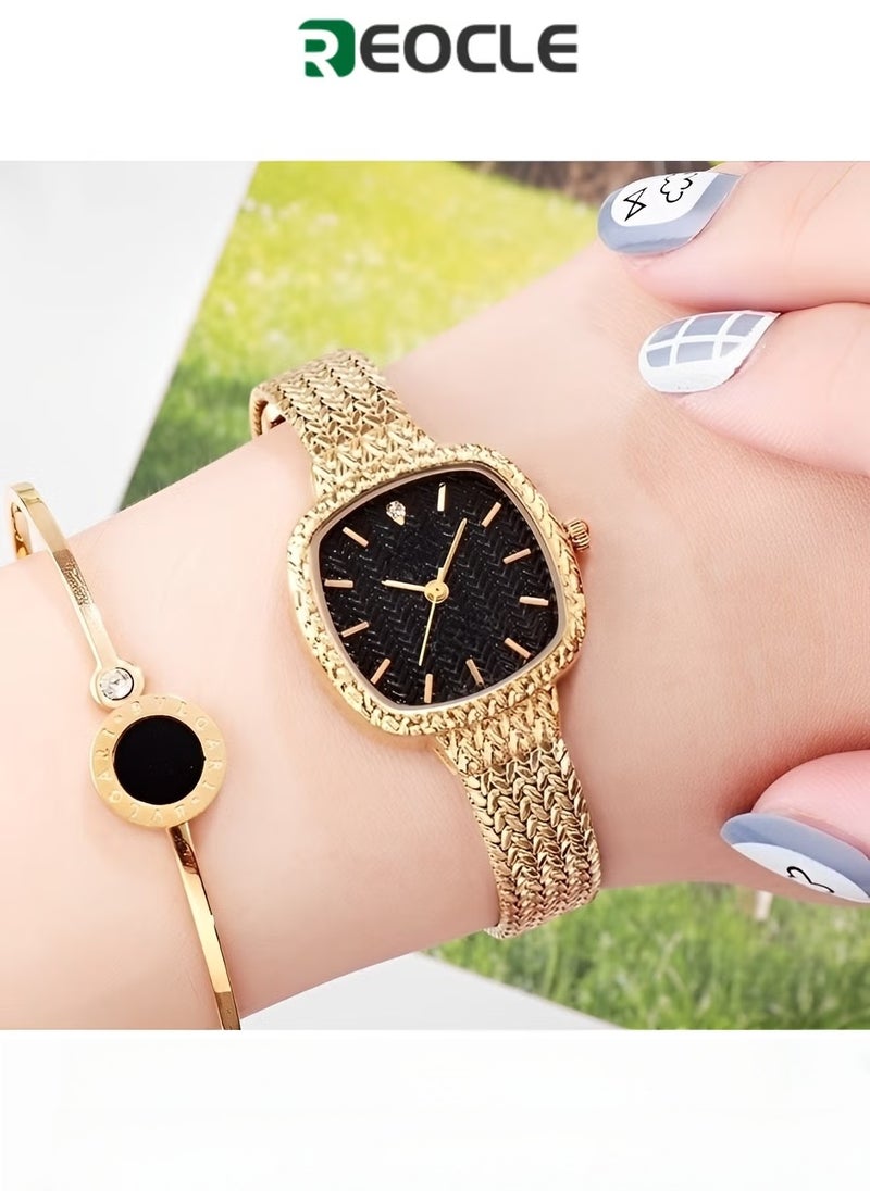 ريوكل ساعة كوارتز نسائية بمينا مربعة وحزام من الفولاذ المقاوم للصدأ، ساعة أنيقة بسيطة، هدية لعيد الحب - Image 1