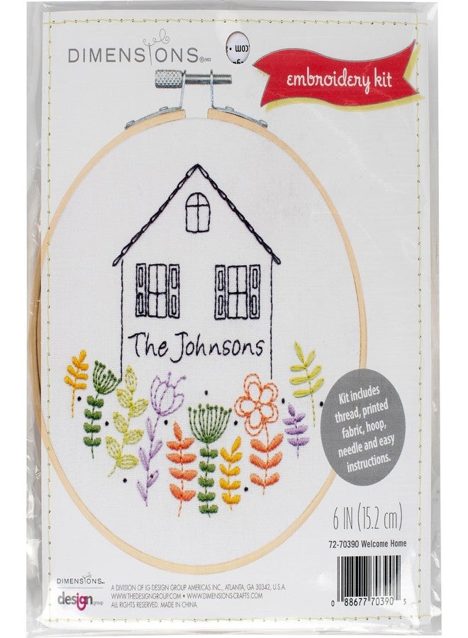 Dimensions Welcome Home Embroidery Needlepoint Kit for Beginners, 6" Diameter Hoop, Multicolor, 5 Pieces - Image 1