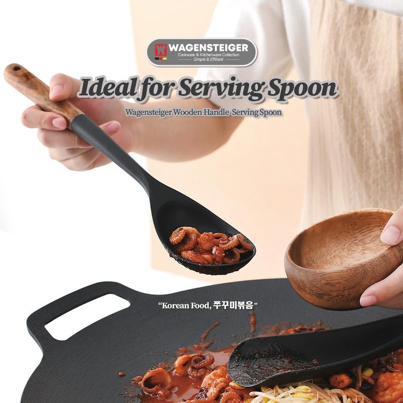 WAGENSTEIGER Silicone Cooking & Serving Spoon: Multi-Purpose Cooking Tool for Basting Serving Scooping Scraping Mixing Basting, Non-stick Cookware Safe, Wooden Handle Design - Image 1