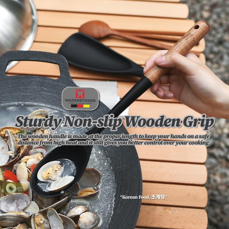 WAGENSTEIGER Silicone Cooking & Serving Spoon: Multi-Purpose Cooking Tool for Basting Serving Scooping Scraping Mixing Basting, Non-stick Cookware Safe, Wooden Handle Design - Image 2