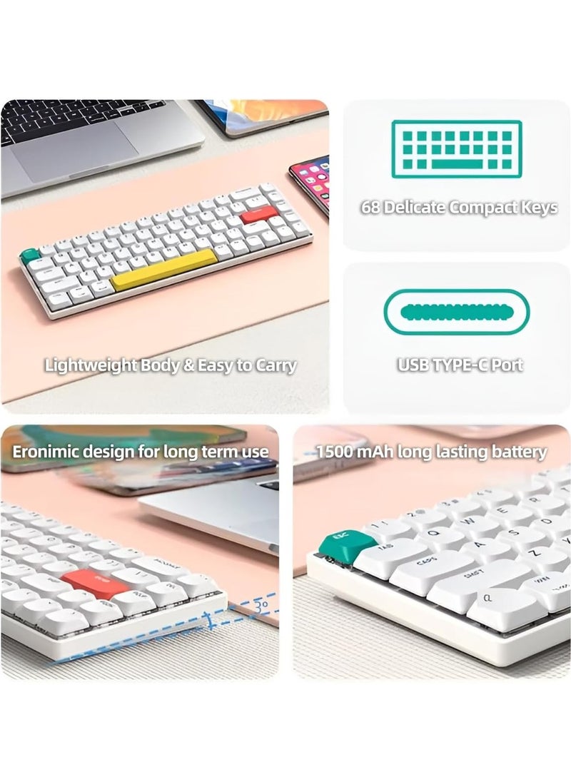XVersion Slim Wireless Mechanical Keyboard, 68-Key Hot-Swappable Gaming Keyboard with Bluetooth & 2.4G Connectivity, Red Switches, Compatible with Mac & Windows - White  - Image 3